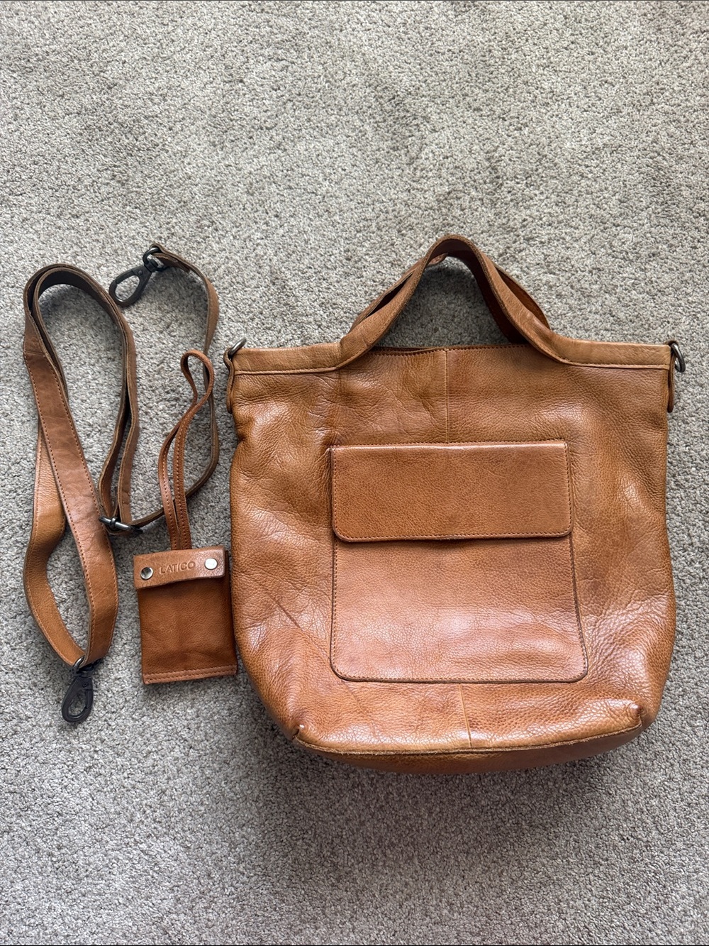 Latico Bianca Cognac Brown Leather Tote with Detachable Strap